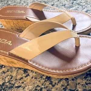 Women’s wedge sandals Brand: Soda, Size: 6, Good Condition, Color: Tan/Beige